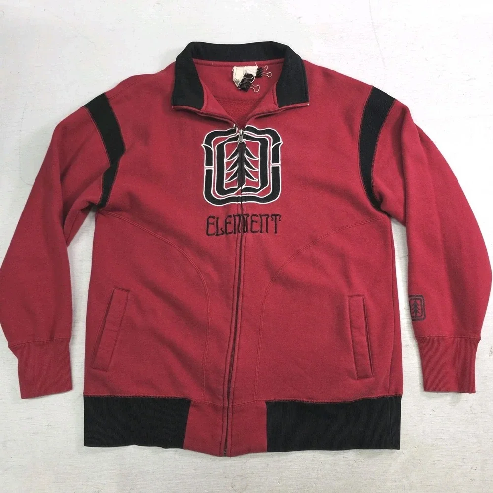 Vintage Element Jacket Red Embroidered‎ Spellout Skater Thumb Holes Men's XL VG